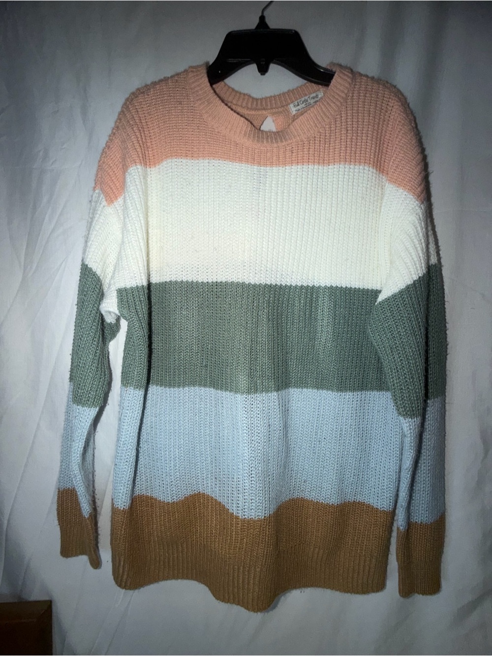 Full Circle Trends Striped Knit Sweater Medium Tie Back Pastel Chunky Boho